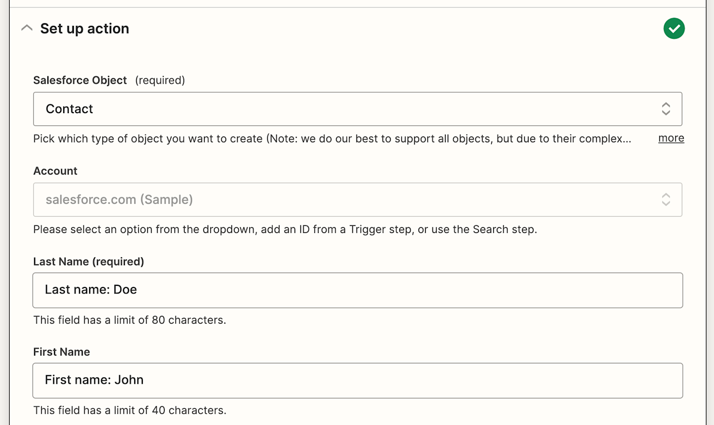 In Salesforce fields, data has been added.