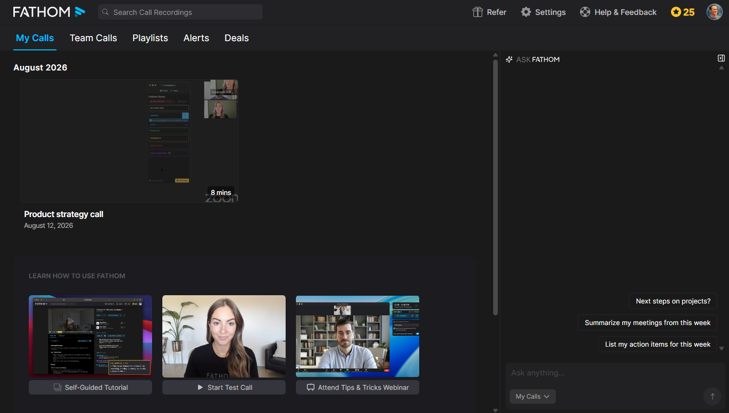 The Fathom dashboard