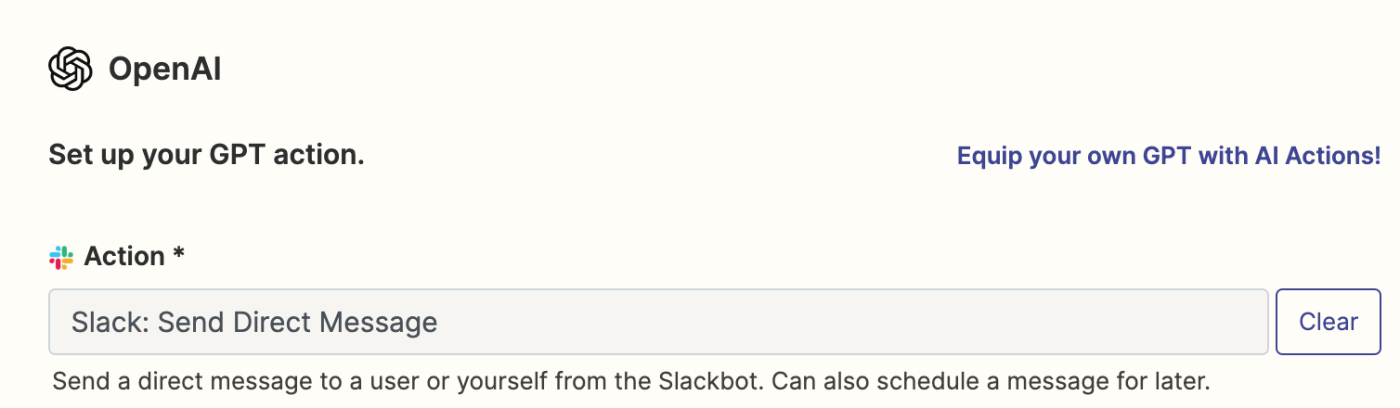 Screenshot of Slack action
