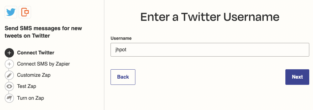Searching for a specific Twitter user in Zapier
