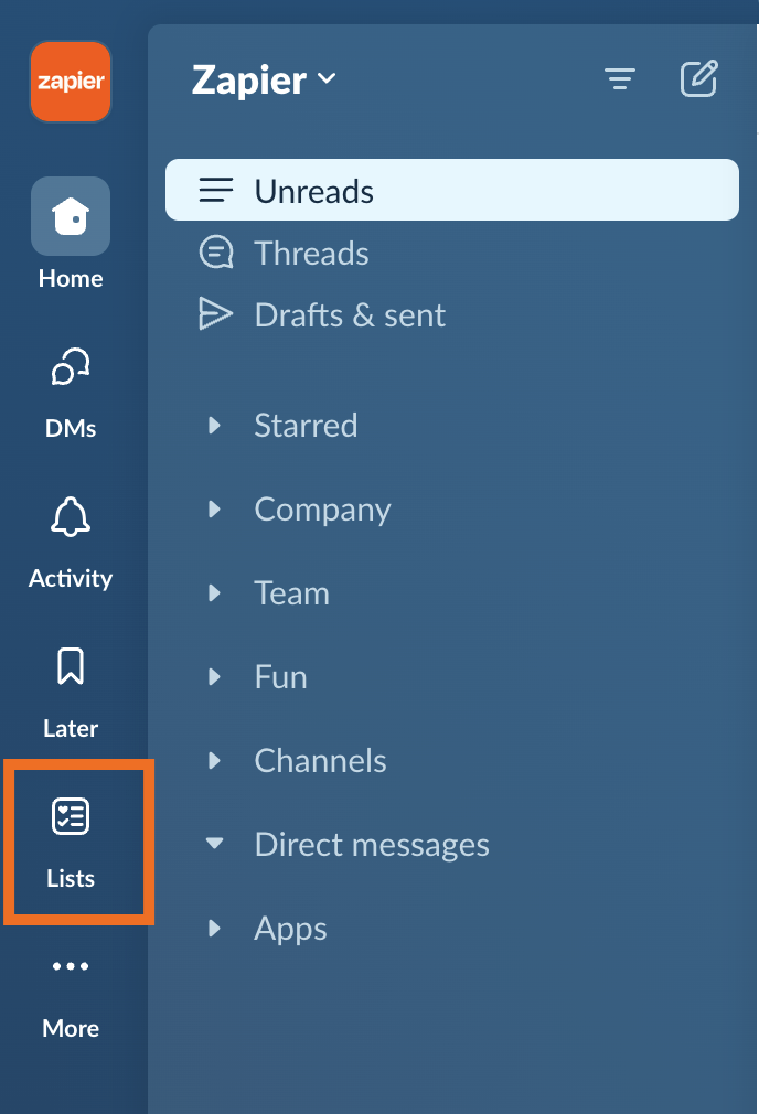 On your desktop app, choose Lists from the left sidebar. 