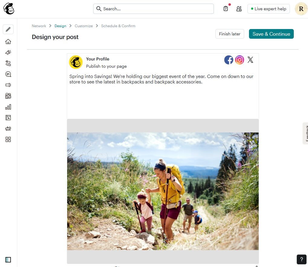 Creating a social media post in Mailchimp