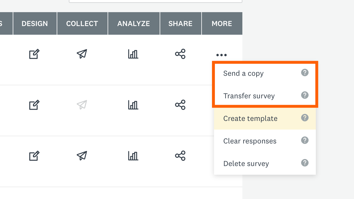 Send a copy and Transfer Survey in SurveyMonkey