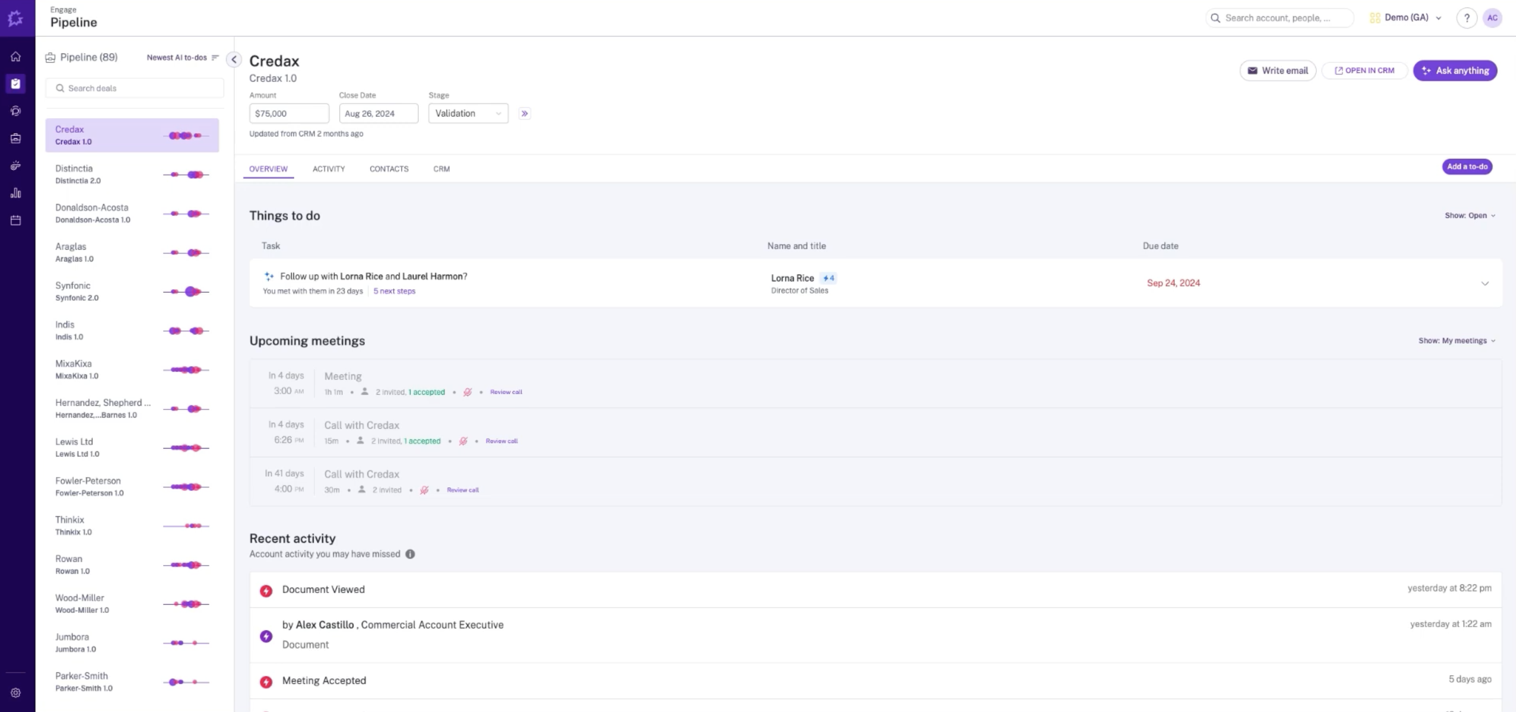 Screenshot of Gong, our pick for the best sales collaboration software for revenue intelligence.