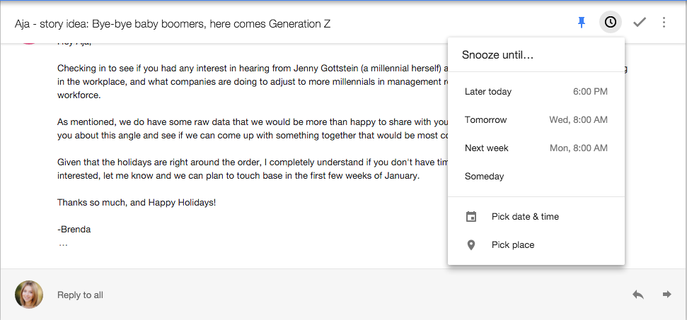 snooze email in Google Inbox