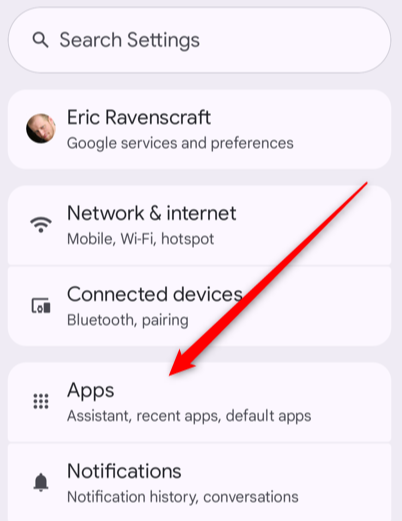 Tapping Apps in Settings on mobile