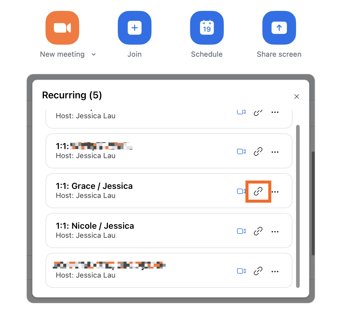 How to create a Zoom meeting link for recurring meetings displayed in the Zoom desktop app.