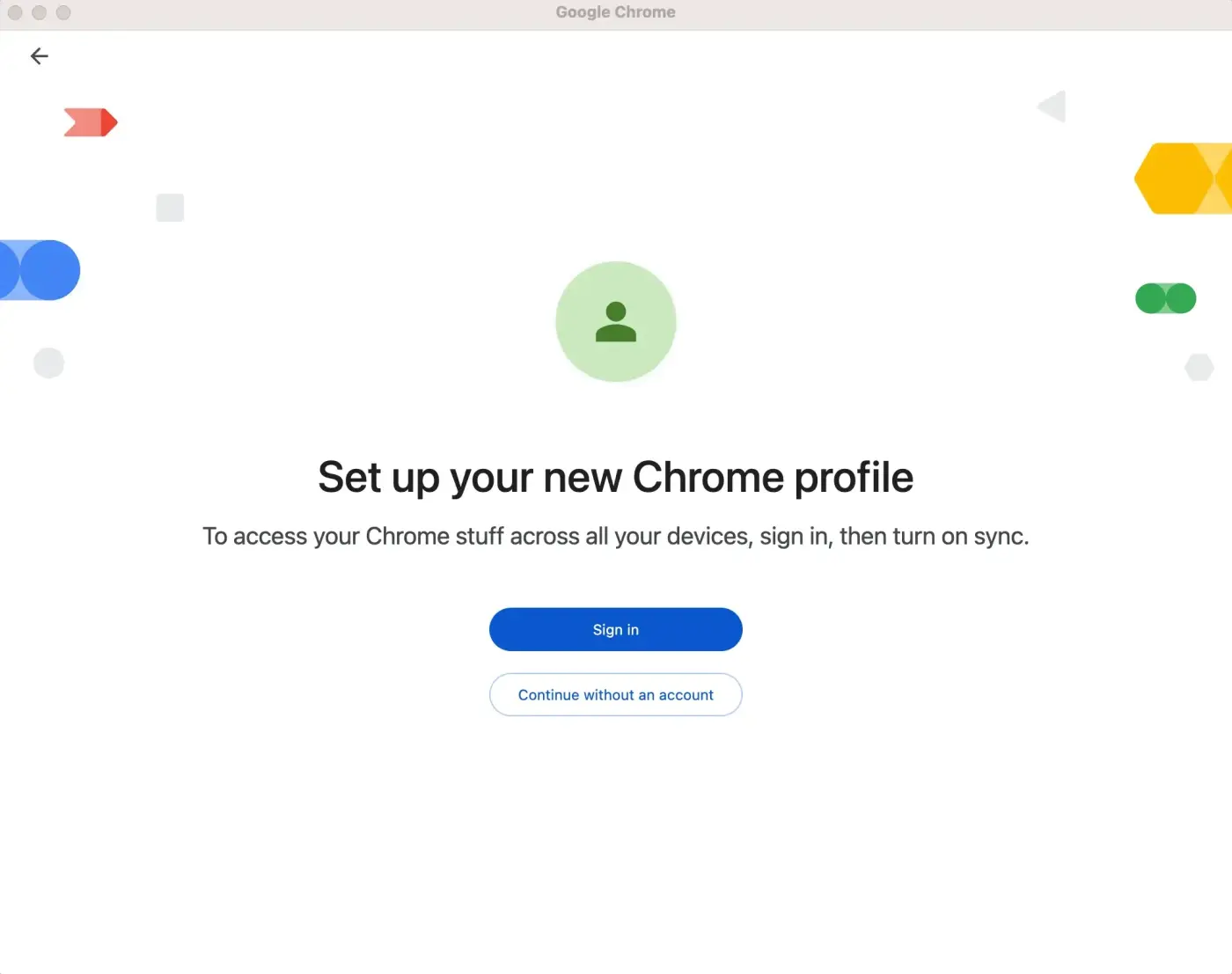 Screenshot of Chrome setup screen