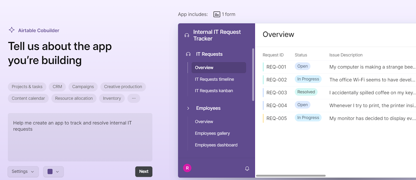 The AI app builder in Airtable