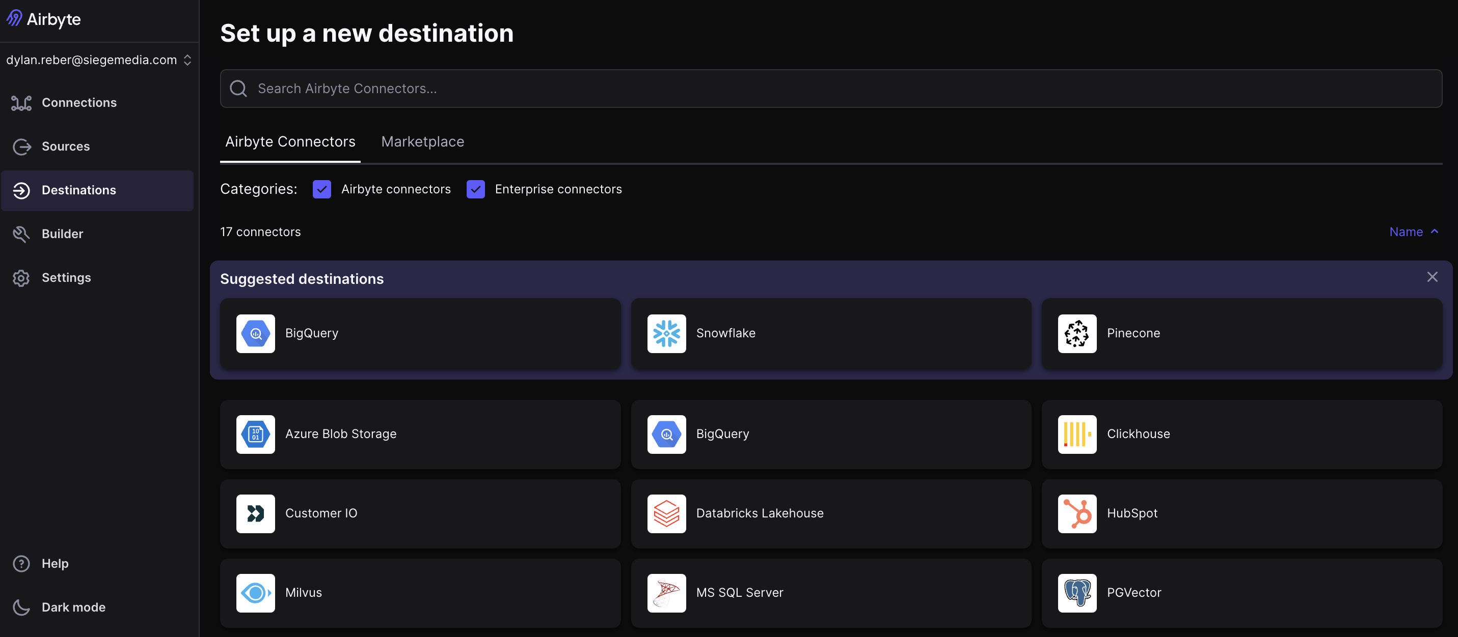 Screenshot of the Airbyte interface