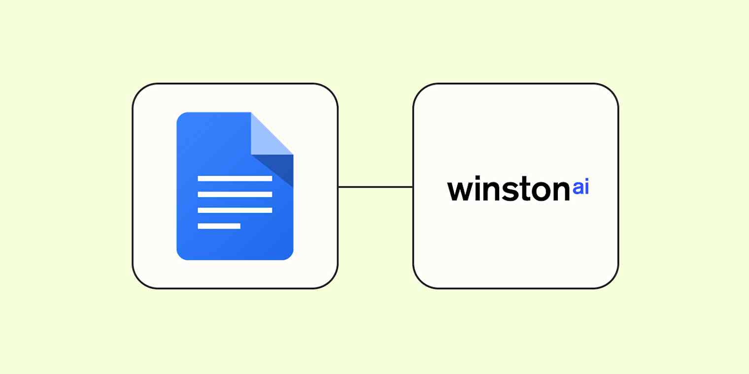 The Google Docs logo connected to the Winston AI logo against a lime green background
