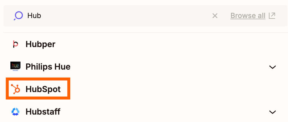 Screenshot of HubSpot lookup