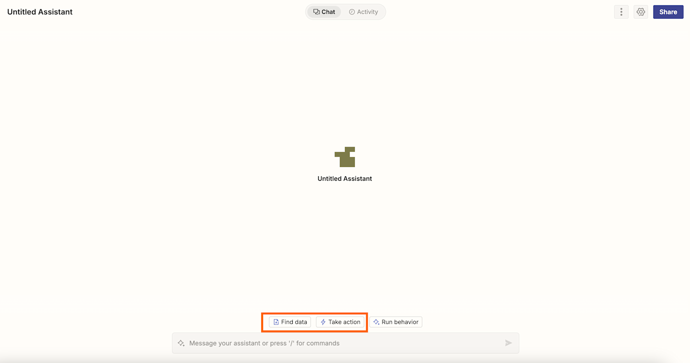 Screenshot of data and actions tab in chat interface
