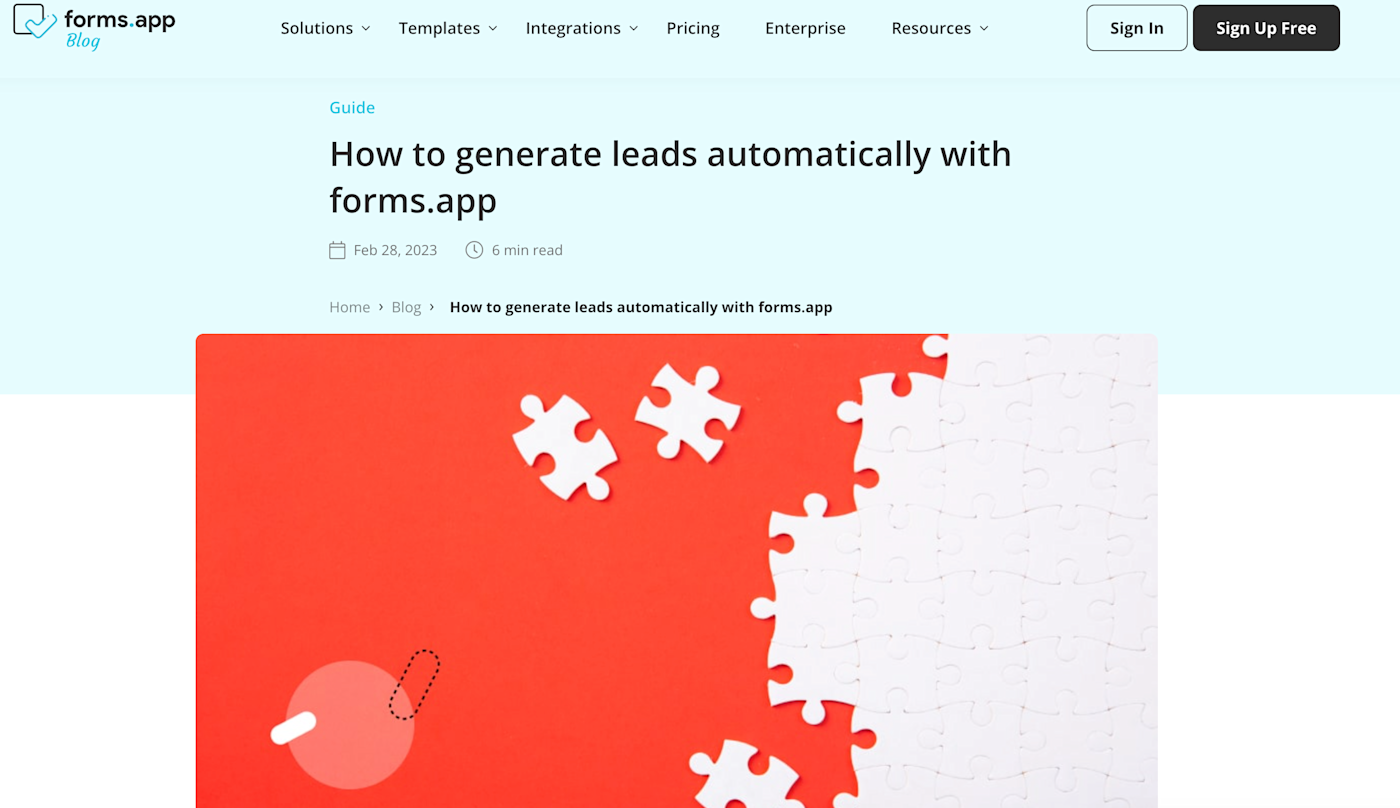 Screenshot of Forms.app's blog post