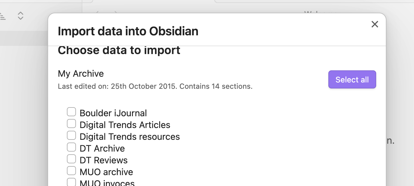 Choosing what to export from OneNote