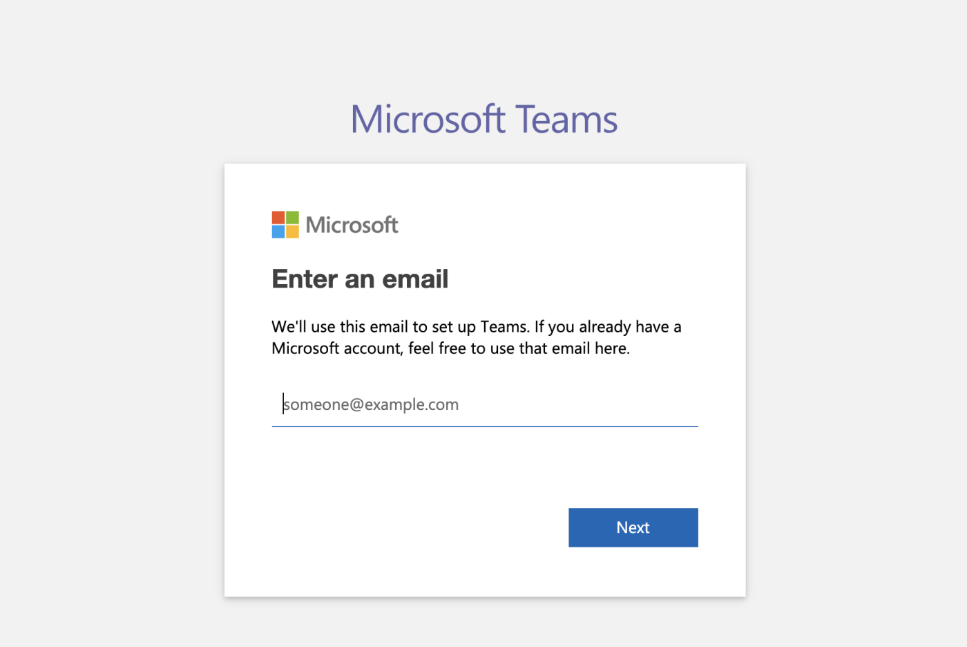 Signing up for Microsoft Teams