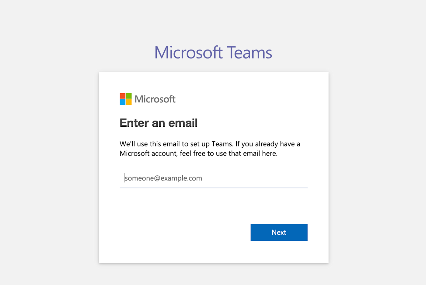 Signing up for Microsoft Teams