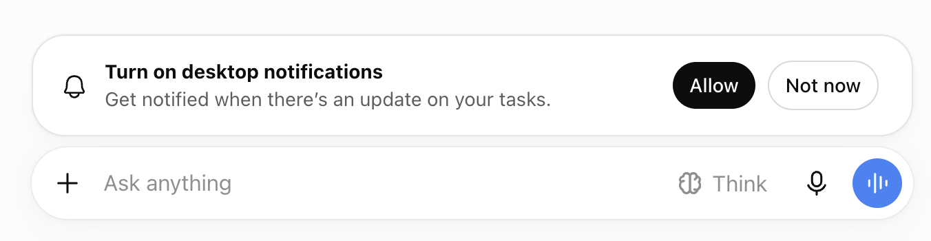 Popup in ChatGPT with options to allow or not allow desktop notifications. 