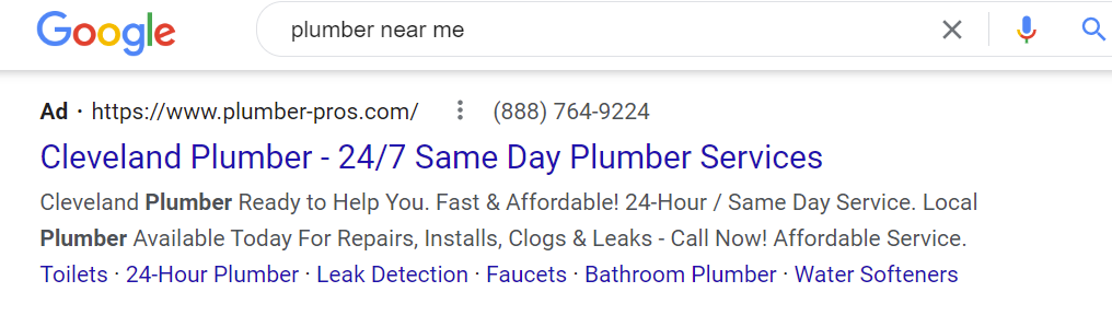 Google ad that focuses on search intent