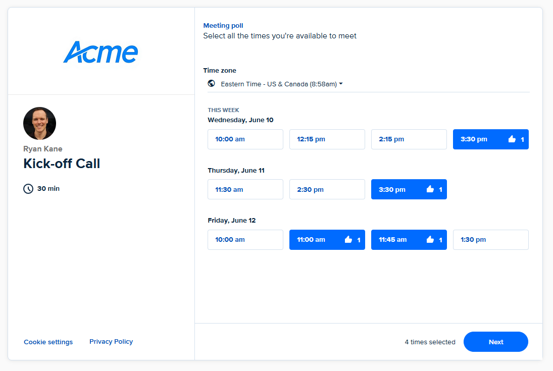 Calendly booking page with a field to enter additional guest emails highlighted. 