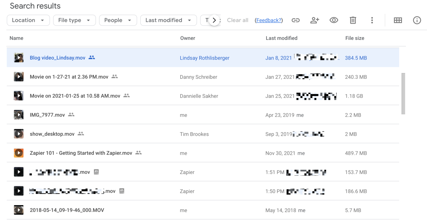 A lot of large .mov files in Google Drive