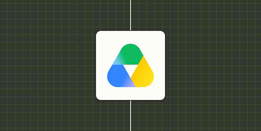 Google Drive logo against a dark green checkered background.