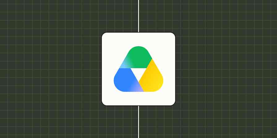 Google Drive logo against a dark green checkered background.