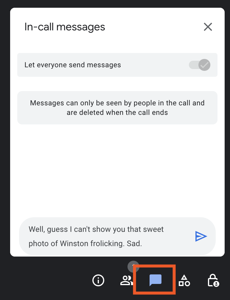 Example of a chat in Google Meet.