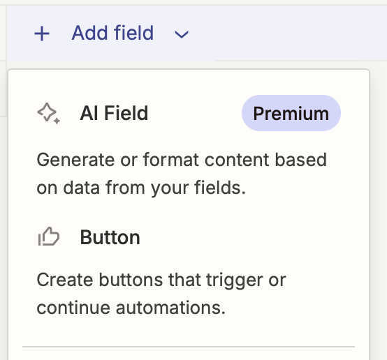 Screenshot of field types