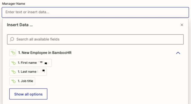 A search field with a dropdown with data points listed underneath it.