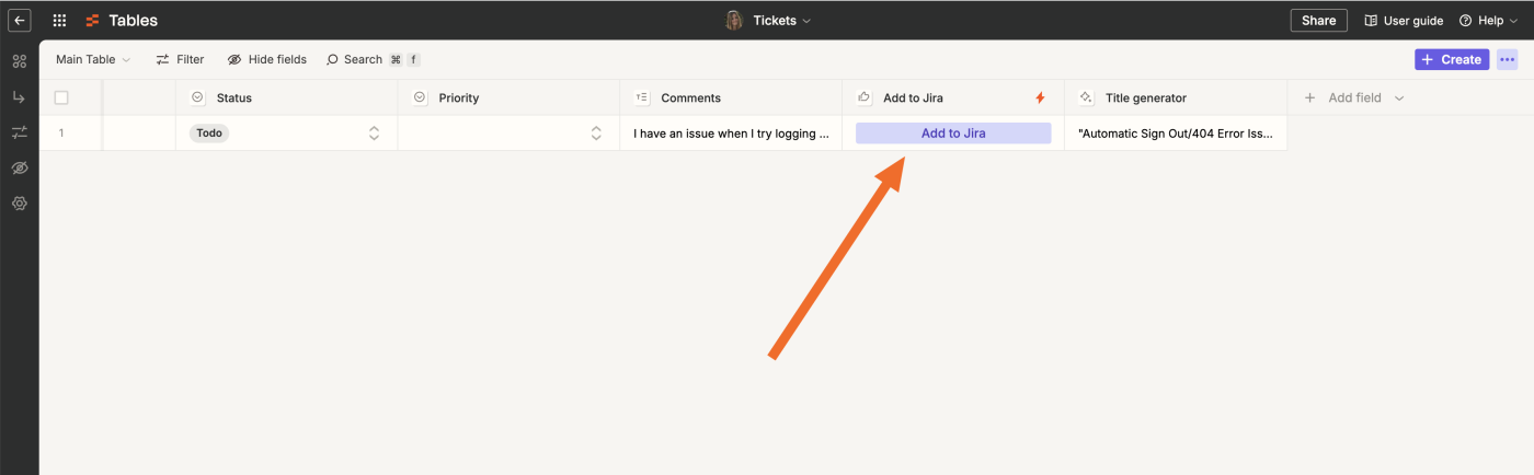 Screenshot of add to jira button