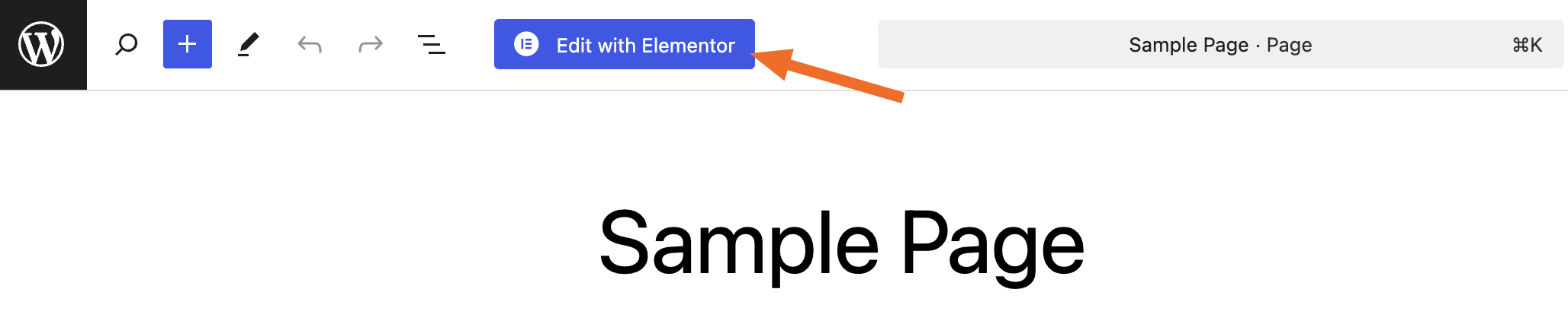 Screenshot of the "edit with Elementor" button