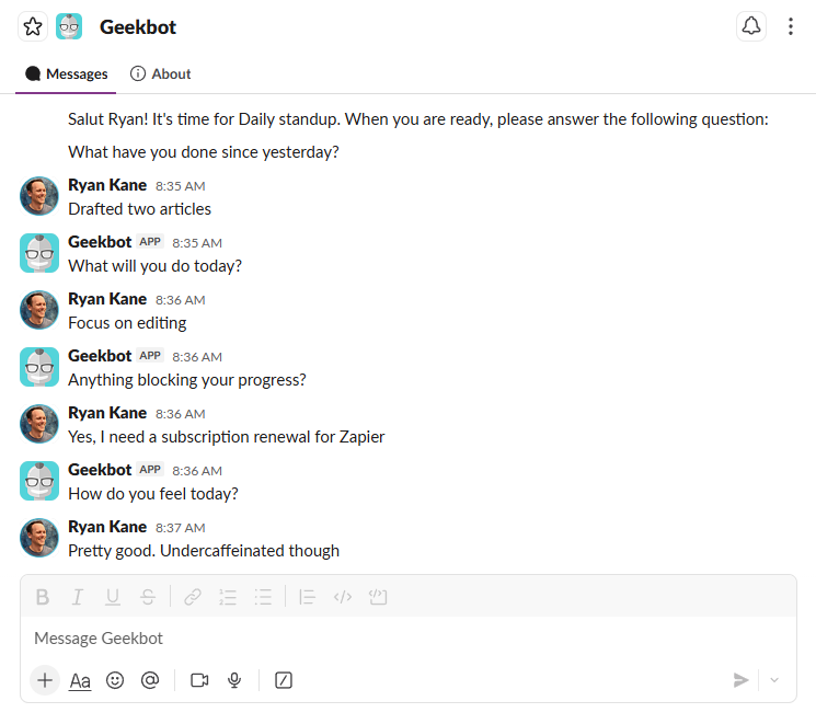 The Geekbot Slack app