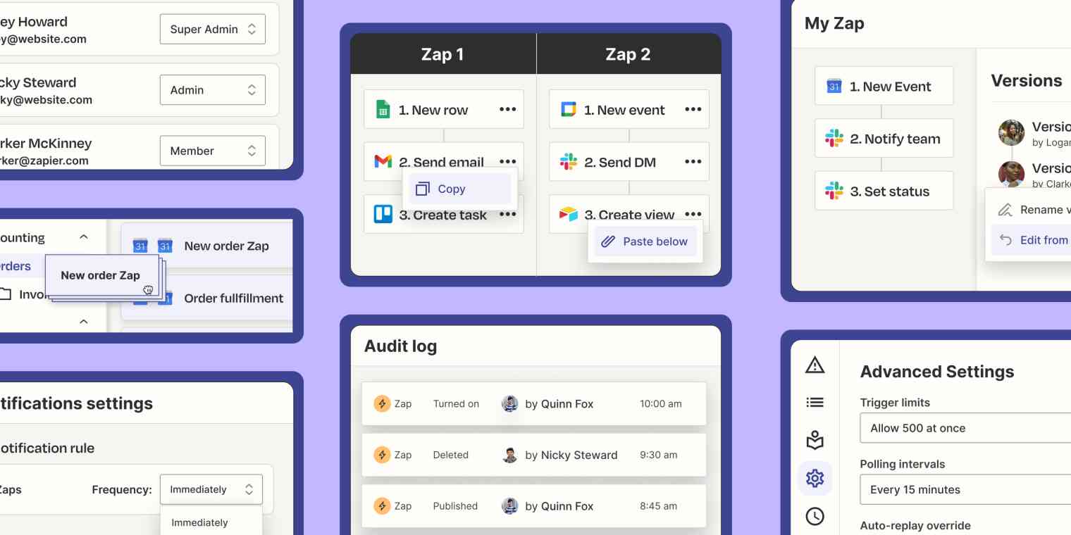Collage of Zapier's newest product features for April 2023. 