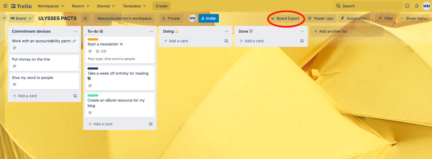 Accessing the Board Export Power-Up in Trello