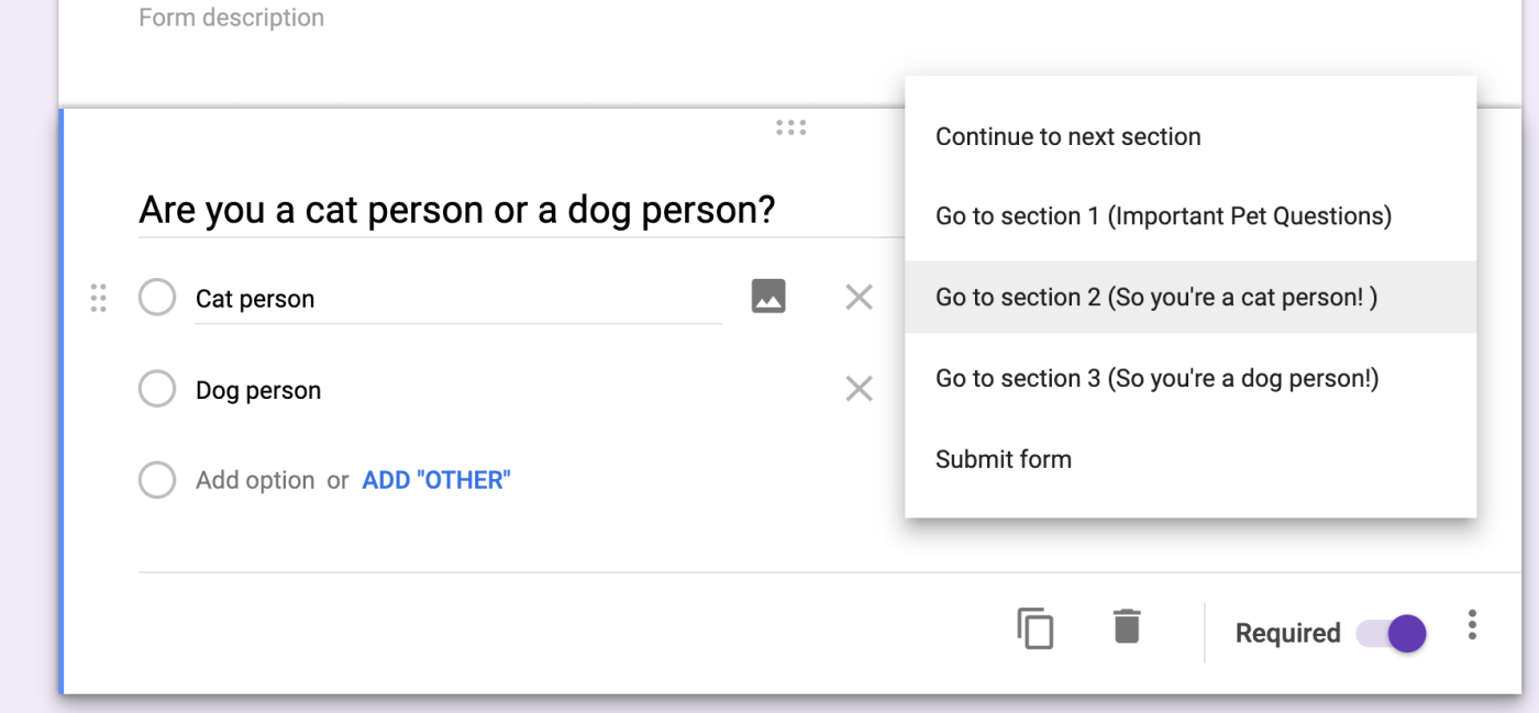 An expanded view of next-step actions for a multiple-choice answer. 