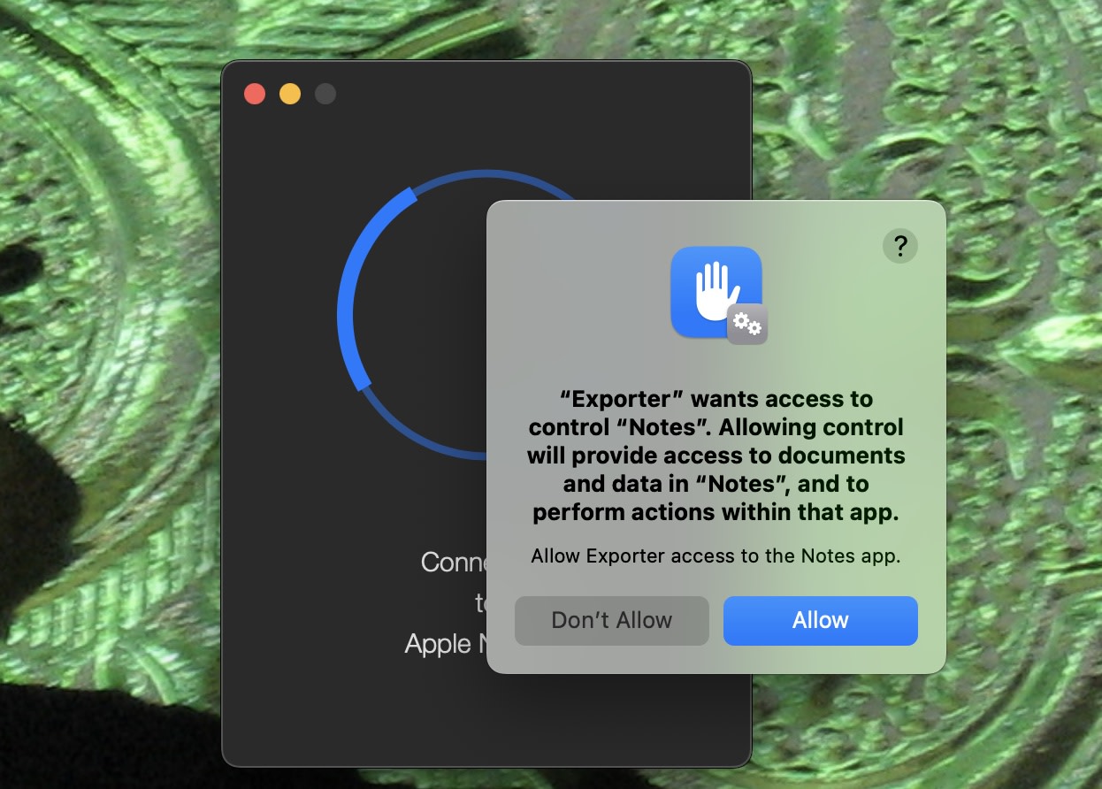 Allowing Exporter access to Apple Notes