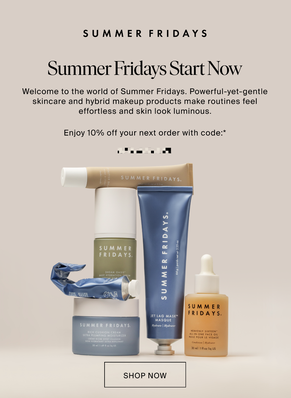 eCommerce welcome email marketing example from the skincare company Summer Fridays. 