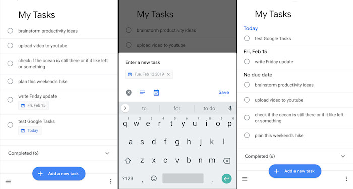 Google Tasks screenshot