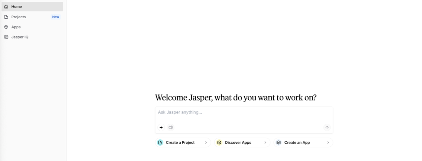 Jasper's dashboard, where you can start a chat