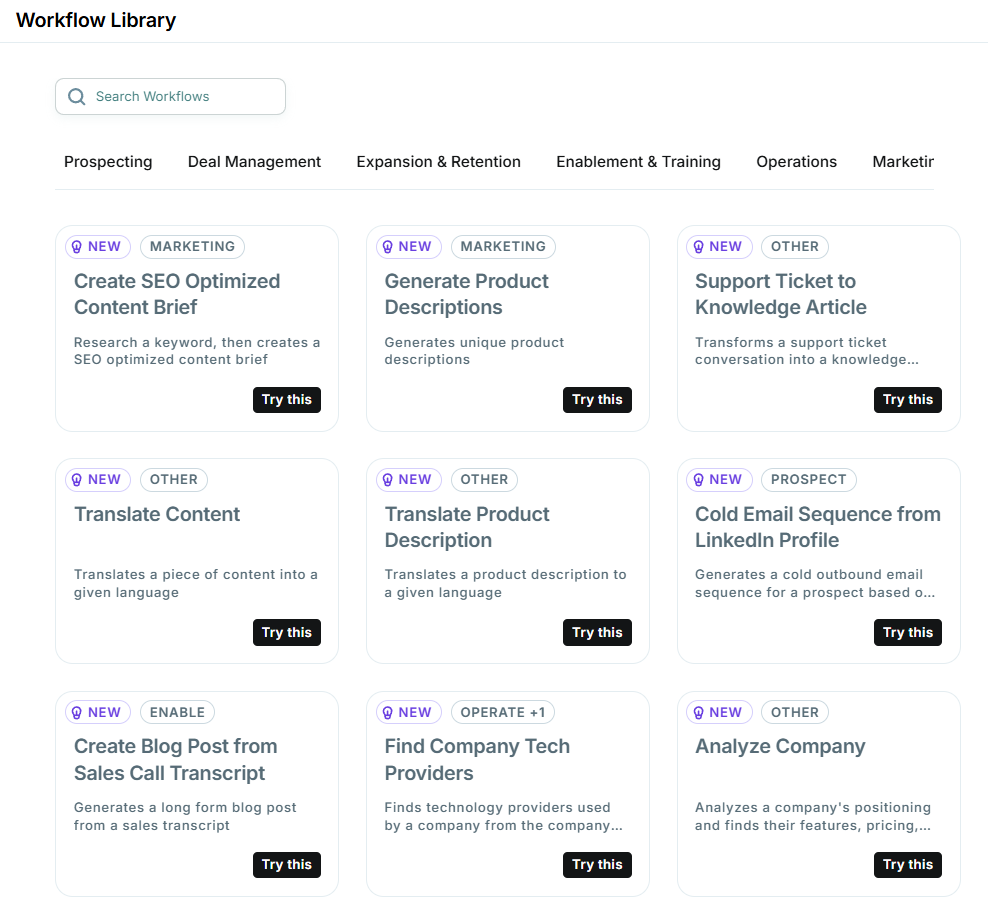 The Workflow Library in Copy.ai