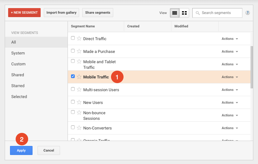 segment google analytics report data by mobile traffic