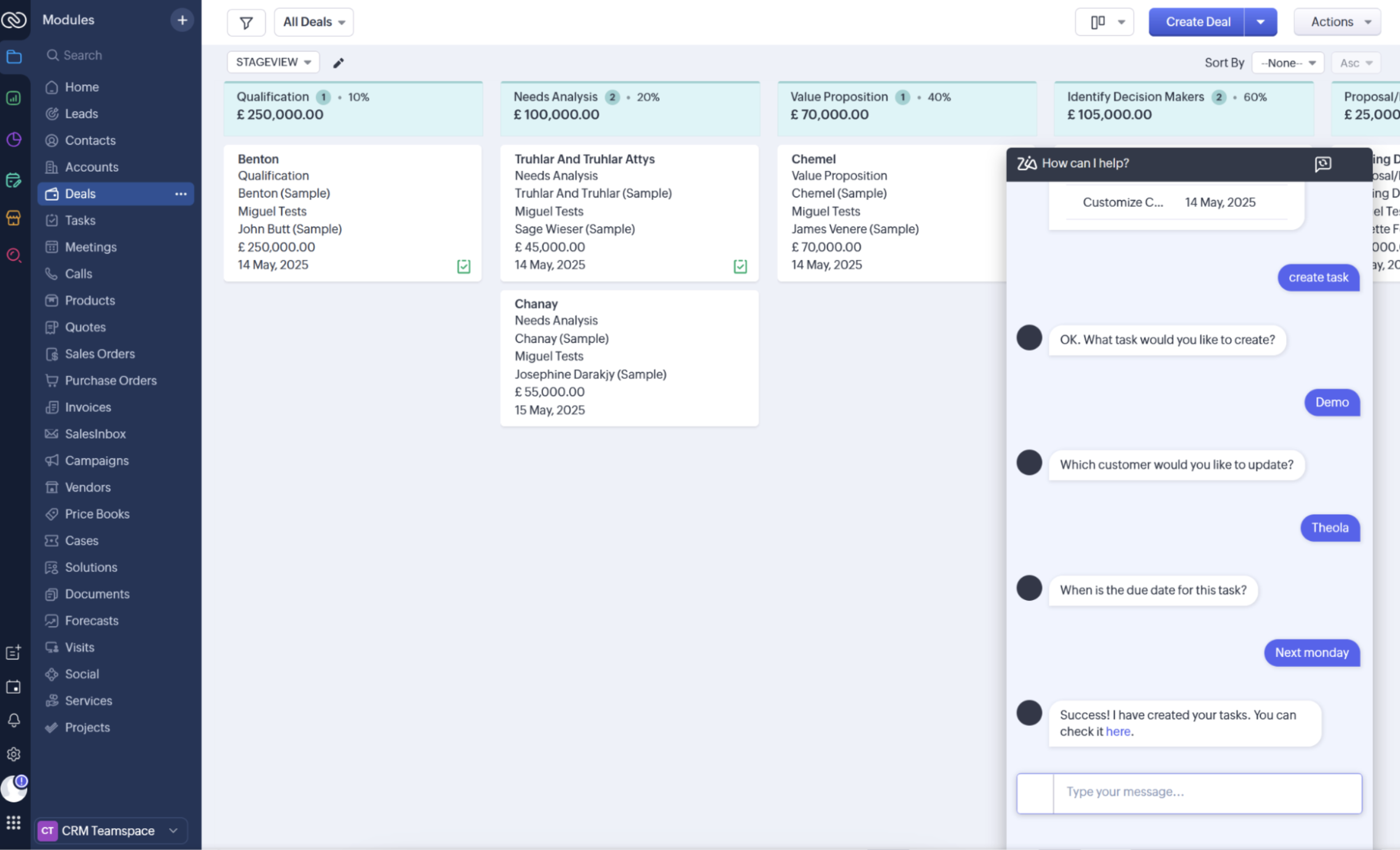 A screenshot of Zoho CRM, a sales tool.