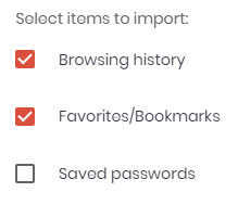 Choosing the information you want to import into Brave