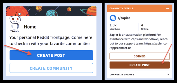 Create post buttons