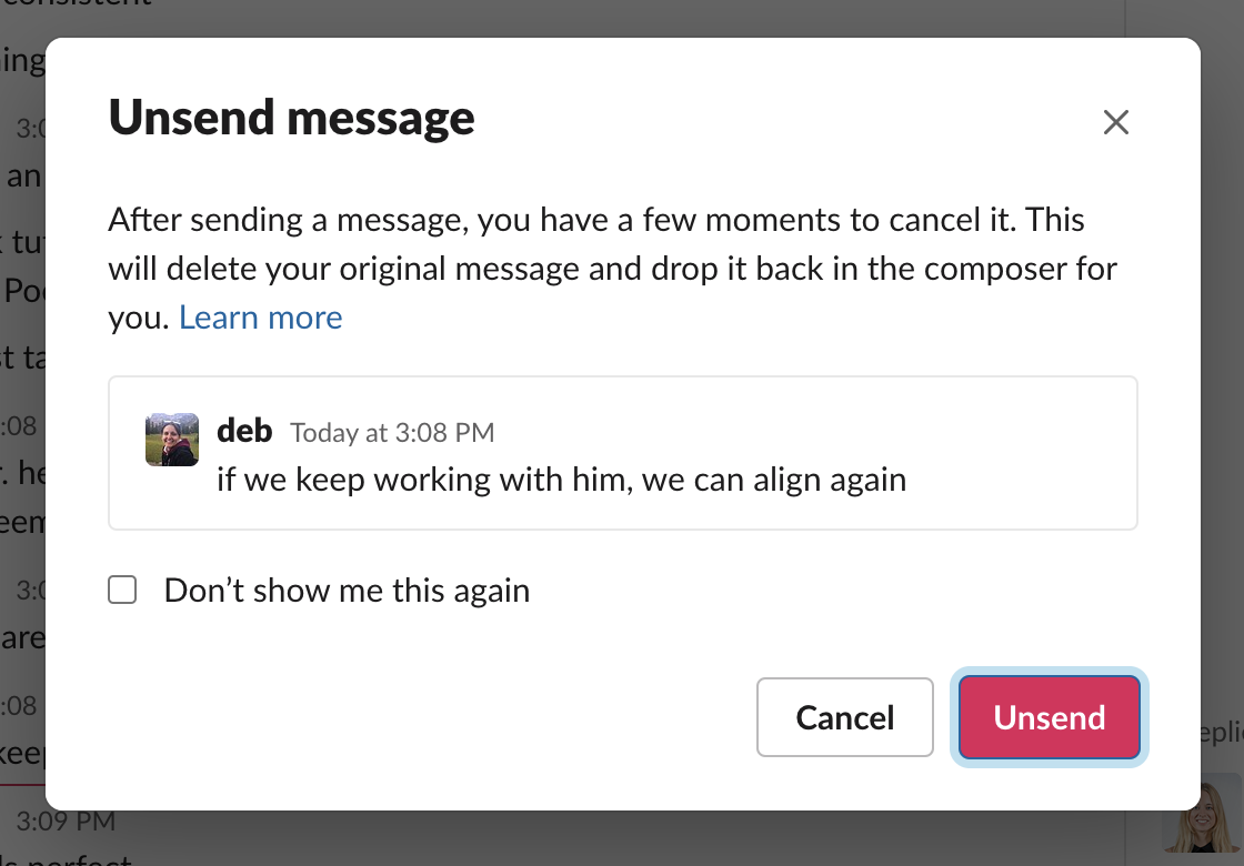 Unsend message in Slack