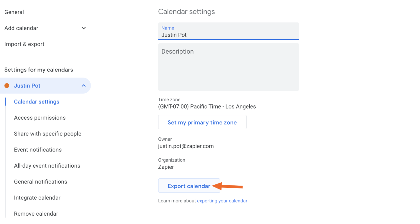 Export a calendar in Google Calendar