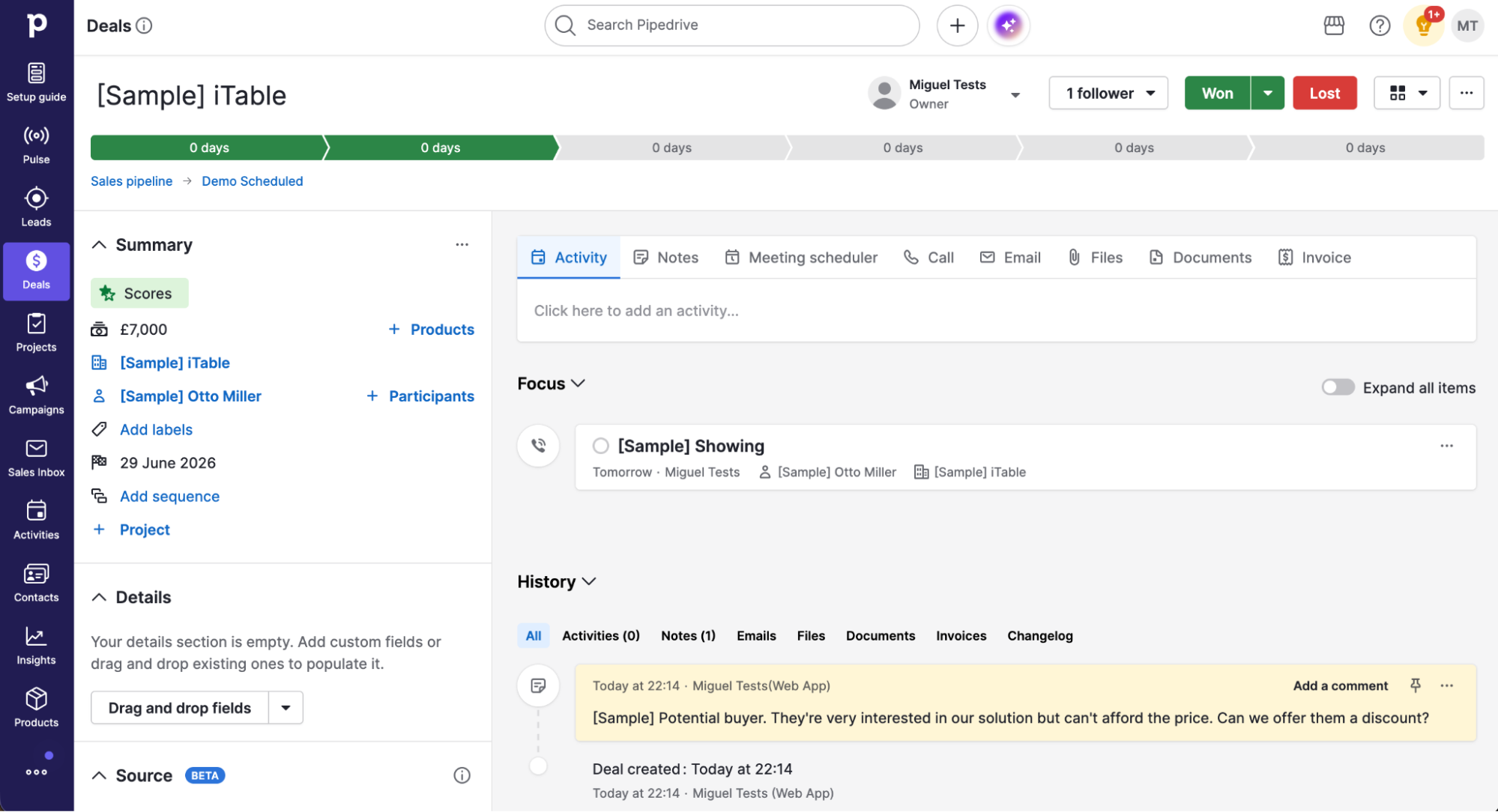 A screenshot of Pipedrive, our pick for the best easy-to-use CRM