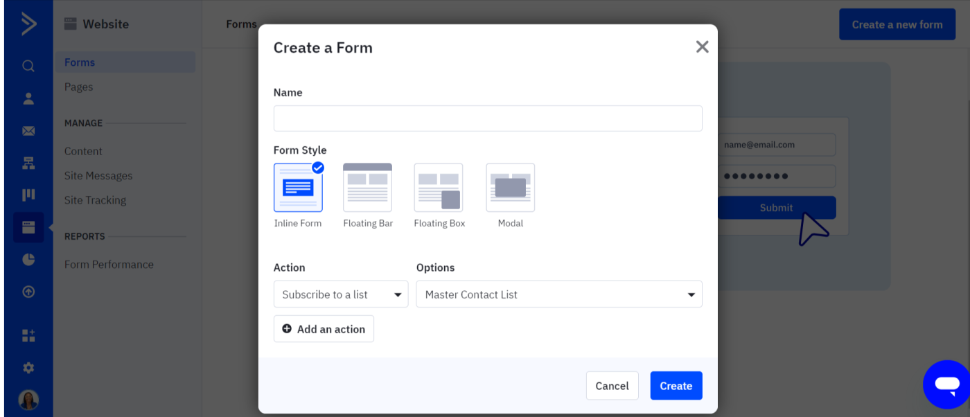 The Create a Form module in ActiveCampaign