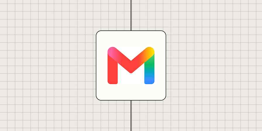 Gmail app logo against a beige checkered background.